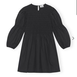 GANNI BLACK COTTON POPLIN SMOCK MINI DRESS, Size 0